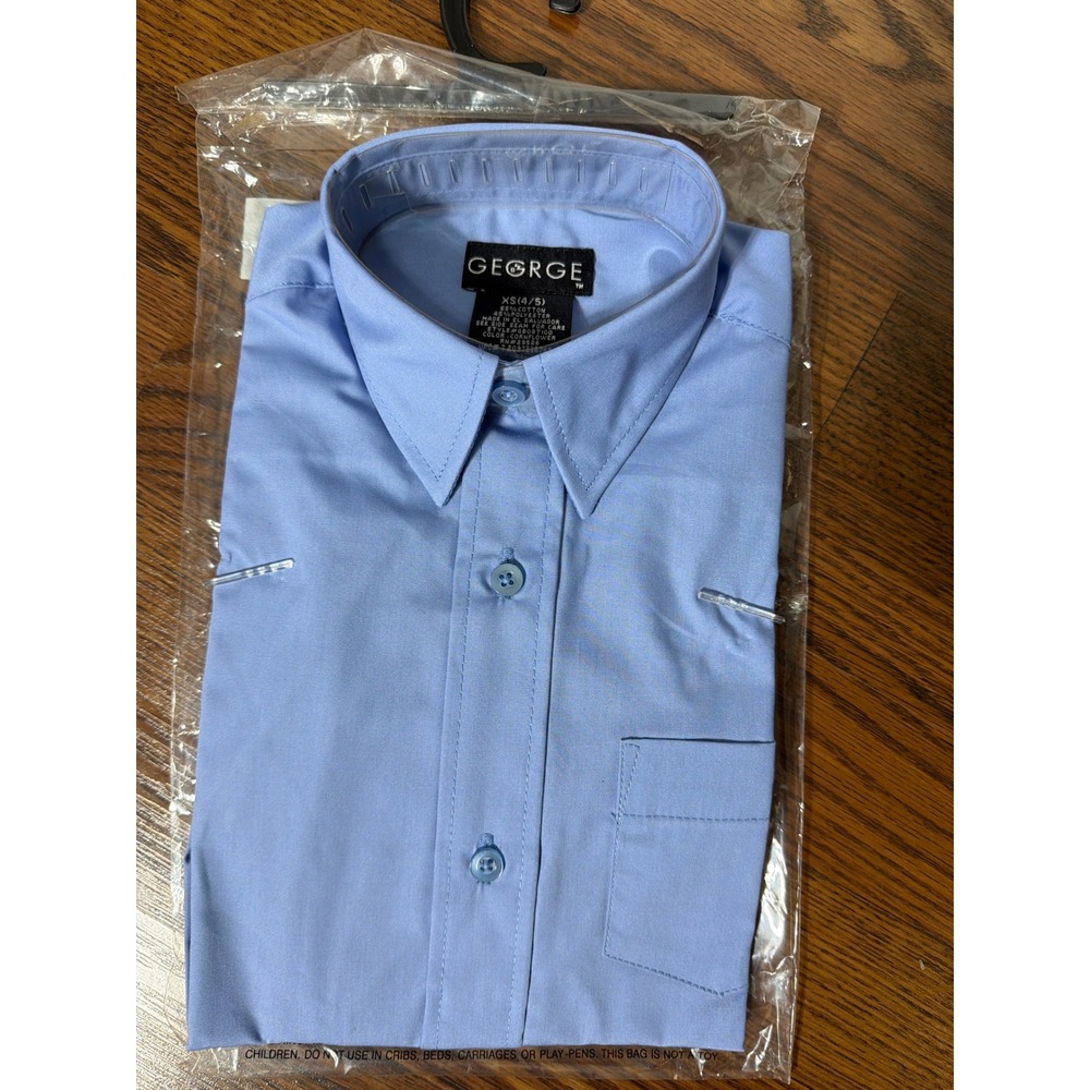 George Boys Long Sleeve Dress Shirt Cornflower Blue XS 4/5 Button Down NWT